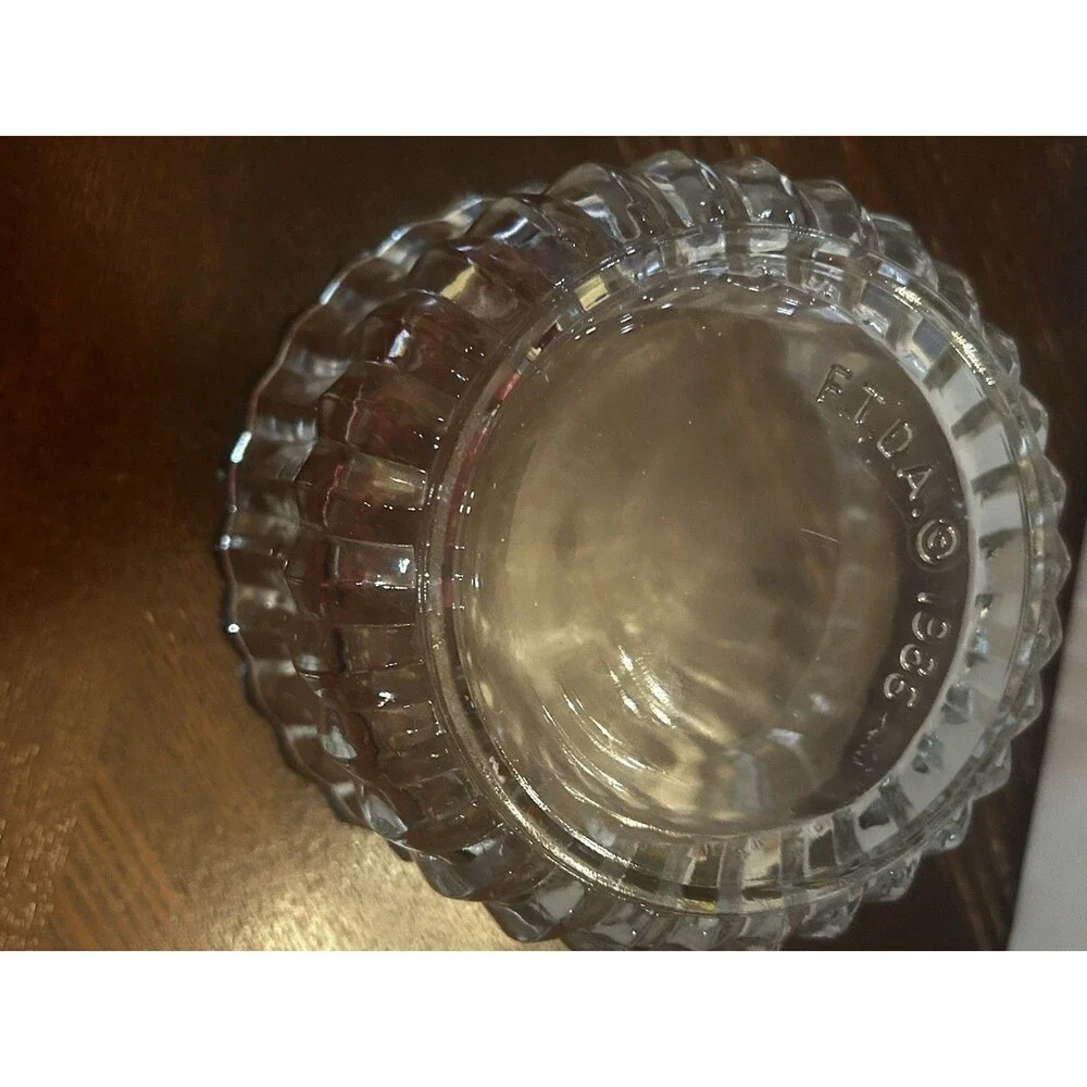 Vintage 1986 FTDA Clear Ribbed Glass Bowl Vase w 5